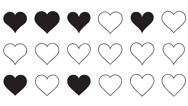 Pattern of Heart Shapes in Different Styles and Colors for Design