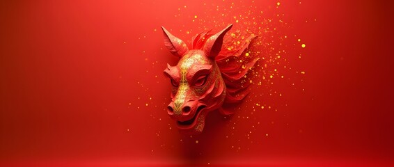 Red and Gold Chinese Dragon Head Background for Festive Celebration or Lunar New Year.