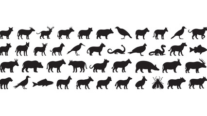 Fototapeta premium Silhouette Collection of Various Animals and Creatures on Transparent Background