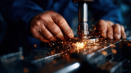 A skilled craftsman expertly operates machinery, generating sparks and showcasing the precision and craftsmanship involved in creating metalwork.