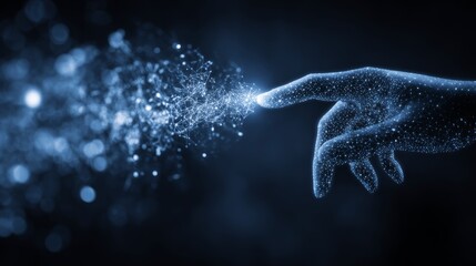 Digital hand touch interface representing technology innovation and AI system, futuristic solution for tech industry, creative media interaction, payment panel click action digital connection concept