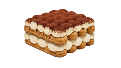 Delicious layered tiramisu cake isolated on transparent background