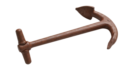 Isolated rusty anchor, heavy nautical equipment for marine vessel sailing and mooring device