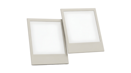 Two empty picture frames leaning against each other on a white background
