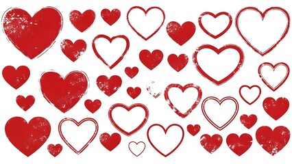 Collection of red hearts in various sizes and shapes