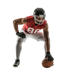 American Football Player in Defensive Stance Isolated on Transparent Background