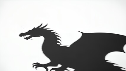 Fototapeta premium Silhouette of a Dragon with Spiky Back and Sharp Claws on Light Background
