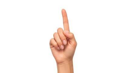 Isolated human hand showing one finger gesture, counting symbol, number one, idea pointing upwards