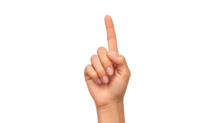 Isolated human hand showing one finger gesture, counting symbol, number one, idea pointing upwards
