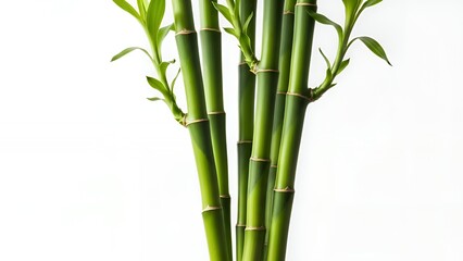 Obraz premium Green Bamboo Stalks with Leaves on White Background for Natural and Eco-friendly Design