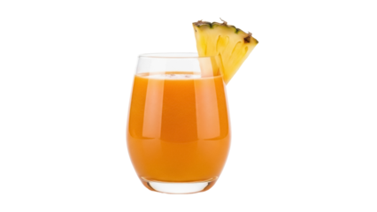 Isolated glass of fresh and cold pineapple juice with fruit slice for a refreshing drink, beverage