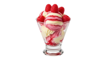 Isolated parfait of raspberry and vanilla ice cream sundae with fresh berries dessert