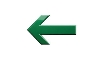 Isolated green arrow pointing left direction indicating guidance for navigation or choice