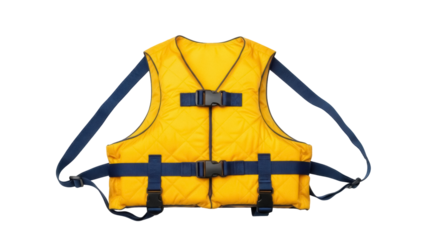 Isolated personal yellow flotation device for boating and water safety on neutral background