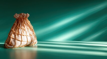 An aesthetically pleasing image of a handcrafted linen bag positioned on a soft textured surface, showcasing the beauty of artisanal design and contemporary decor elements.