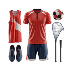 Sports Equipment Set with Football Uniform, Shoes and Ball Isolated on Transparent Background
