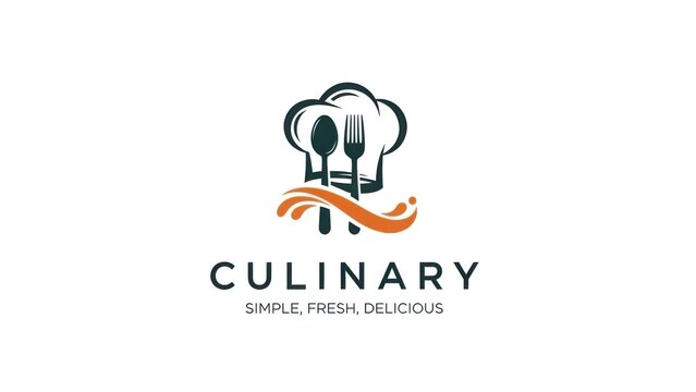 Professional culinary brand logo featuring chef's hat with spoon and fork for food service industry