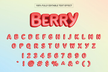 Berry Text Font 3D Style Effect. Complete Set of Alphabet, Number and Symbol For Mobile Game and Fun Zone.
