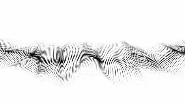 Futuristic wave of black smoothly moving dots on a white background. 3D rendering.
