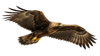 Obraz premium Isolated eagle flying, majestic bird in flight with large wingspan, raptor soaring high