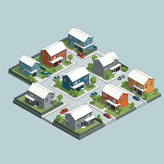 Obraz premium Isometric Neighborhood Houses.