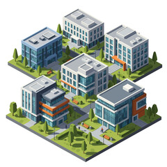 Modern Office Buildings 3D Illustration.