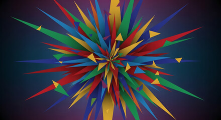 A vibrant and dynamic abstract illustration of colorful shapes exploding in a dark background