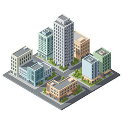 3D Isometric Cityscape with Modern Buildings.