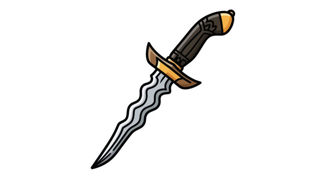 Stylized Wavy Blade Dagger with Dark Handle and Gold Guard.