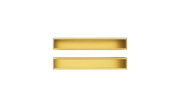 Isolated gold equals sign design element, mathematical symbol for equivalence or identity