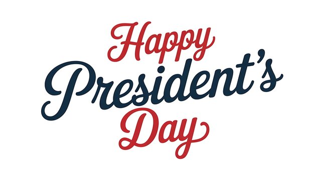 A vibrant and stylized graphic displays the text happy president s day in red and blue cursive lettering signifying a patriotic holiday