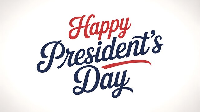 The image displays a festive graphic with the text happy president s day in a stylish cursive font with patriotic colors