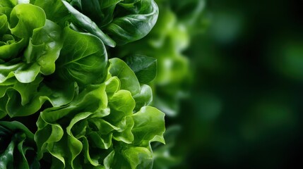 A fresh and vibrant close-up of leafy green lettuce showcasing its rich textures and colors, emphasizing the beauty of fresh produce and healthy eating in a culinary context.