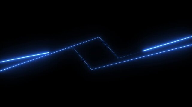 Moving neon line stripes animation. Neon laser line on black background. Neon curve line technology. Glowing neon curve laser lines.