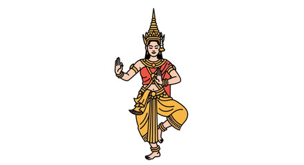 Traditional Cambodian Apsara Dancer Illustration with Ornate Costume.