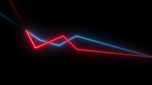 Moving neon line stripes animation. Neon laser line on black background. Neon curve line technology. Glowing neon curve laser lines.