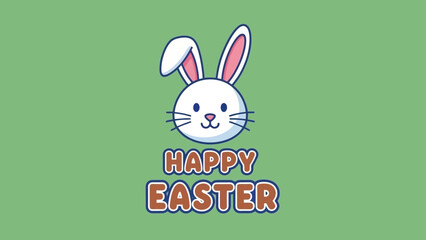 Fototapeta premium A cute cartoon illustration of a white bunny with the words Happy Easter on a green background.