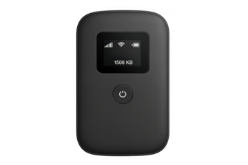 Black portable wireless mobile hotspot device on transparent background