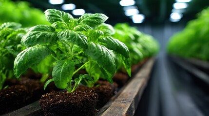 A vibrant display of fresh basil plants in an indoor garden setting, showcasing the lush green leaves that highlight the importance of home gardening and healthy cooking.