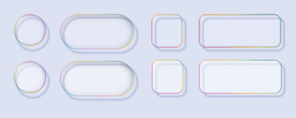 Liquid glass in different shapes. UI interface element with blur effect. Modern web design. Vector