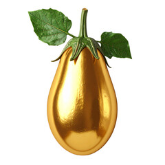Luxury golden eggplant with green leaves isolated on white background high quality