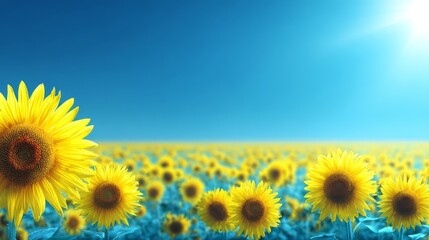 Fototapeta premium Sunflowers stand tall in expansive field under clear blue sky vibrant yellow sunflowers fill field beneath vast azure heavens