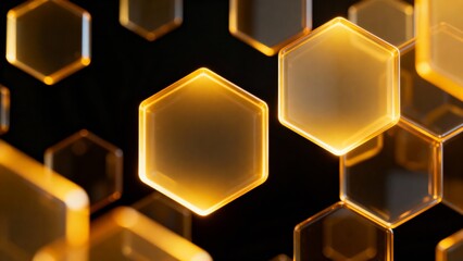 Abstract glowing golden hexagon background with futuristic geometric light pattern