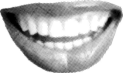 Opened woman mouth in scream as retro halftone collage elements for mixed media design. Lips in halftone texture, dotted pop art style