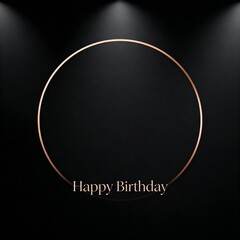 Elegant happy birthday card with gold circular frame on black background