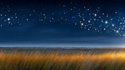 Vast expanse of tall grass sways gently under open sky sunlight illuminates verdant field creating serene natural scene