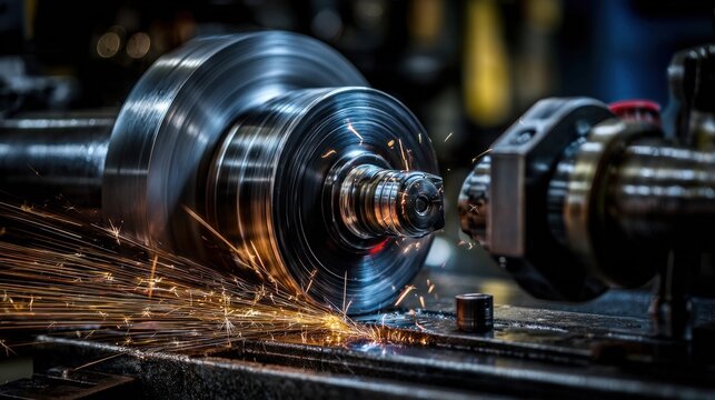 Metal grinding process in industrial manufacturing close up