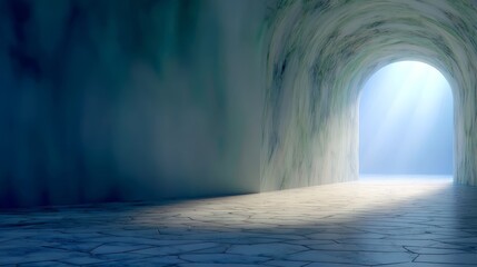 Light emanates from end of dark tunnel dark passage leads towards bright opening