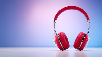 Headphones rest on table audio device lies on surface ready for use headphones - audio device lies on surface ready for use