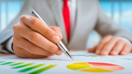 Professional person writes business document on paper business professional in suit meticulously writes important notes